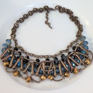 Elegant Gold and Blue Statement Necklace